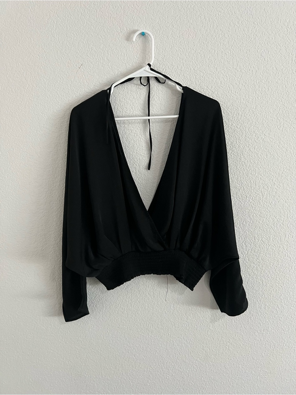 Express Black Wrap-Front Long Sleeve Blouse